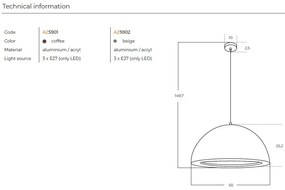 Lustra suspendata design modern RENE D-50cm coffee