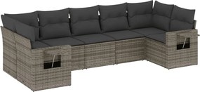 vidaXL Set canapele de grădină, 7 piese, cu perne, gri, poliratan