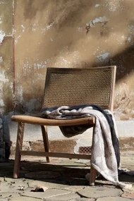 Pled țesut din bumbac și fibre reciclate, latte și crem, cu model de frunze și ciucuri, 150 x 130 cm, „Aix”