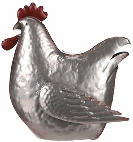 Decorațiune metalică Găină argintie, 28 x 15 x 30cm
