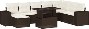vidaXL Set canapele de grădină cu perne, 9 piese, maro, poliratan