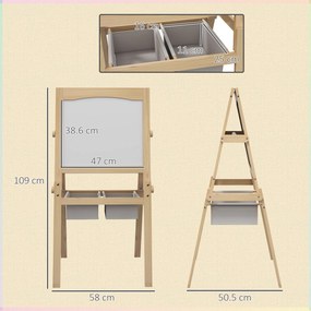 AIYAPLAY Sevalet Creativ 3 în 1 pentru Copii, cu Rola de Hârtie, Tablă pentru Creion și Cretă, Educațional, Lemn Natural, 3-6 Ani | Aosom Romania