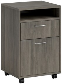 HOMCOM Dulap de Birou cu 4 Roți, Raft Deschis și 2 Sertare, Mobilier de Birou din Lemn și Metal, 40x35x60 cm, Maro | Aosom Romania