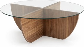 Masuta cafea Lily, transparent/nuc, sticla/PAL melaminat, 90x90x30 cm