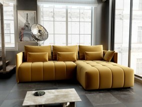 Colțar extensibil dumonde cu ladă de depozitare si sezut confortabil din spuma high-density, Malta Royal Muștar II 235x185 cm