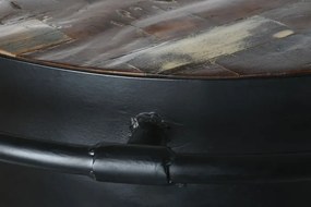 Bar insulă vintage din metal și lemn, negru și multicolor, cu bară pentru picioare, 3 rafturi și 2 sertare, 106 x 165 x 60 cm, „Barme”
