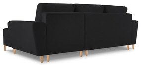 Colțar negru extensibil, cu spațiu de depozitare cu tapițerie din țesătură bouclé (cu colț pe partea dreaptă, cu șezlong) Kyoto – Cosmopolitan Design