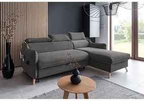 Colțar gri închis extensibil cu tapițerie din catifea (cu colț pe partea dreaptă) Sweet Harmony – Miuform