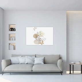 Tablou - Flori bej cu fluture N⁰1 (90x60 cm)