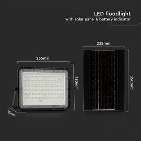 Proiector LED solar de exterior LED/15W/3,2V IP65 4000K negru + telecomandă