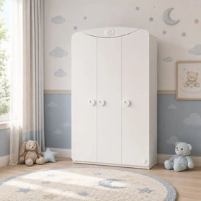 Dulap cu 3 usi, pentru copii Baby Cotton White, 133x54x201 cm