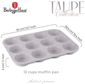 Tava muffins 12 forme Taupe Berlinger Haus BH 7947, antiaderenta, gri