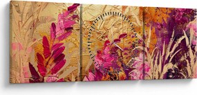 Tablou - Pictură abstractă de flori II. (cu ceas) (90x30 cm)