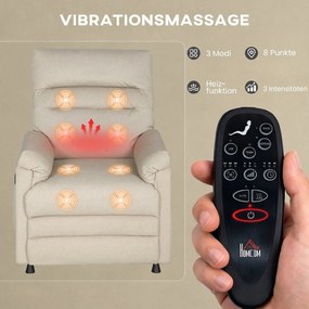 HOMCOM Fotoliu Relaxant Electric cu Masaj și Încălzire, cu Suport pentru Picioare, Silențios, Reclinabil 150° în Material Catifelat Prietenos cu Animalele, cu Funcție de Memorare, 2 Telecomenzi pentru Sufragerie, Bej | Aosom Romania