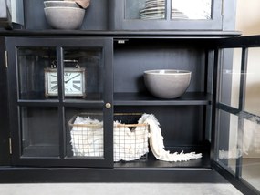 Vitrina din lemn masiv, negru, cu 4 usi, aspect rustic, Marseille