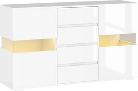 HOMCOM Bufet cu Lumini LED Reglabile prin Telecomandă, Mobilier de Sufragerie cu 4 Sertare și 2 Dulapuri, 120x34x70 cm, Alb | Aosom Romania