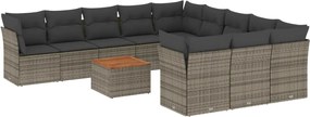 vidaXL Set canapea de grădină cu perne, 12 piese, gri, poliratan