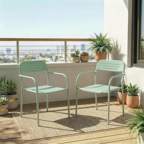 Outsunny Set 2 scaune de grădină stivuibile scaune de terasă cu design lamelă cotiere 56 x 58 x 78 cm Verde | Aosom Romania