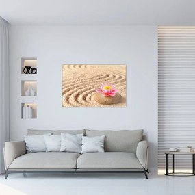 Tablou cu piatră și floare pe nisip (90x60 cm)