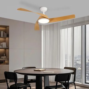 ZEVENTI - Ventilator de tavan LED AERYS, 24W, 230V, Wi‑Fi Tuya, alb/stejar + telecomandă