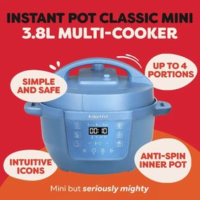Multicooker Instant Pot Classic Mini 140800701, 800 W, 3,8 l, 7 programe, Butoane „Favorite”, Ecran LCD, Otel inoxidabil, Albastru