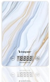 Cantar de bucatarie Beper P102BIL001, Pana la 5 kg, Afișaj LCD, Alimente solide si lichide, Control tactil, Sticla, Marmura
