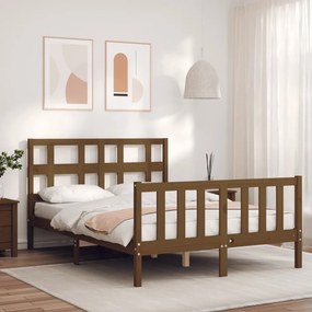 3193009 vidaXL Cadru de pat cu tăblie, maro miere, 120x200 cm, lemn masiv