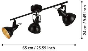 Plafonieră cu spoturi Eglo THORNTON 75513 - 3xE14/28W/230V, negru/auriu