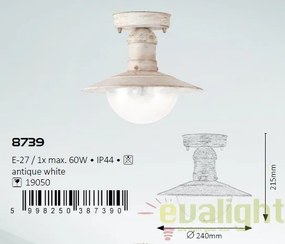 Plafoniera exterior cu protectie IP44, finisaj alb antic, diametru 24cm, Oslo 8739 RX