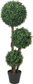 HOMCOM Bilă de buxus artificial cu trei bile, plantă artificială, plantă artificială cu trunchi din lemn în ghiveci, 30 x 30 x 100 cm, Verde | Aosom Romania