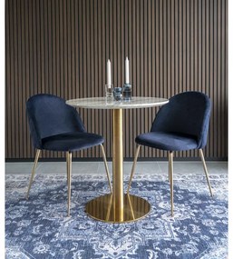 Scaun dining albastru din catifea cu picioare aurii Geneve House Nordic