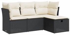 3325252 vidaXL Set mobilier de grădină cu perne, 4 piese, negru, poliratan