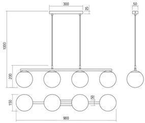 Lustră pe cablu BOWLING 4xE27/42W/230V auriu Redo 01-3155