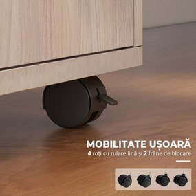 HOMCOM Dulap de Birou cu 4 Roți, Raft Deschis, 2 Sertare, Mobilier de Birou din Lemn și Metal, 40x35x60 cm, Lemn Natural | Aosom Romania