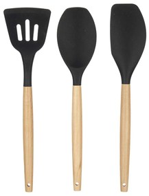 Set 3 spatule de bucătărie din silicon cu mânere din lemn.
