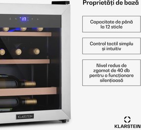 Klarstein Vinetage 12 Uno, răcitor de vin, 12 sticle 46 l, 4-18°C, 40 dB, sticlă
