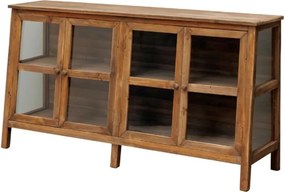 Bufet rustic din lemn, natur, cu 4 uși vitrate și laterale din sticlă, 81 x 153 x 44 cm, „Laval”