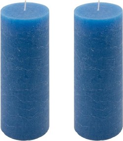 Set de lumânări rustice, 20 cm, Ø 7,5 cm, albastru, 2 buc