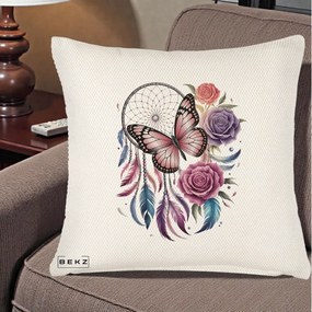Perna Personalizata Prinzator de Vise cu Fluture si Trandafiri, 40x40 cm, Crem Reliefat, Husa Detasabila, Perna Inclusa, BEKZ®