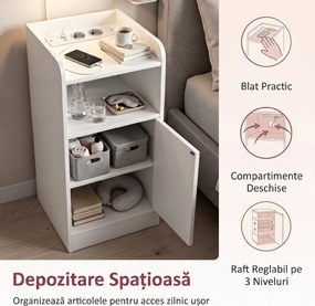 HOMCOM Set 2 Noptiere pentru Dormitor cu Dulap și Raft Deschis, Alb | Aosom Romania