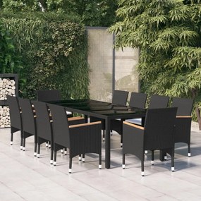 3058578 vidaXL Set mobilier de grădină, 11 piese, negru, poliratan