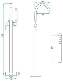 Baterie de podea Rea Lungo crom
