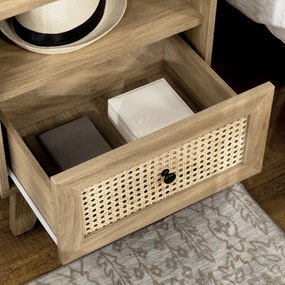 HOMCOM Masuță de noapte cu sertar, ușă împletită din rattan și raft de depozitare vintage 45 x 39 x 56,5 cm | Aosom Romania