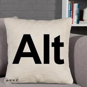 Perna Personalizata Tasta Alt Tipografie Bold, 40x40 cm, Bej Canapea, Husa Detasabila, Perna Inclusa, BEKZ®
