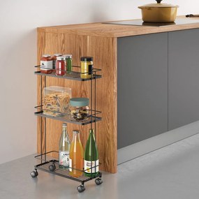 Etajeră pe roți negru-mat din oțel 38x62x16 cm Lava – Metaltex