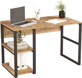 Birou ML8-A, stejar/negru, PAL melaminat/metal, 120x60x75 cm
