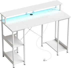 HOMCOM Birou pentru Computer Reversibil cu Rafturi, 120x50 cm, cu Prize și Lumini LED, Alb cu Efect de Lemn | Aosom Romania