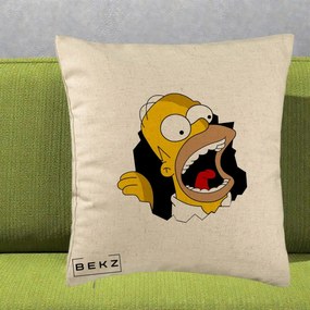 Perna Personalizata Homer Simpson Surpriza, 40x40 cm, Bej, Husa Detasabila, Perna Inclusa, BEKZ®