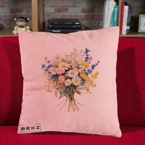 Perna Decorativa Buchet Camp Acuarela Margarete-Lavanda, 40x40 cm, Roz, Husa Detasabila, Perna Inclusa, BEKZ®