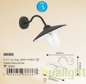 Aplica de perete de exterior, finisaj negru mat, IP44 Vigo 8686 RX